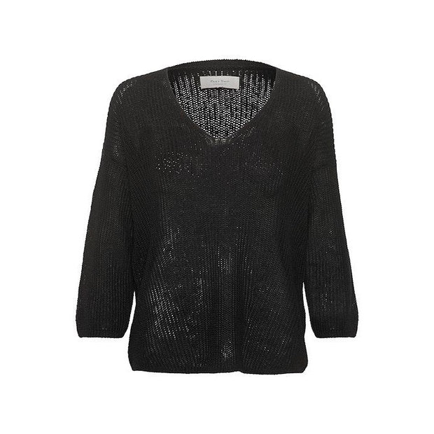 Part Two - EtronaPW Long Sleeve V Neck Linen Jumper in Black