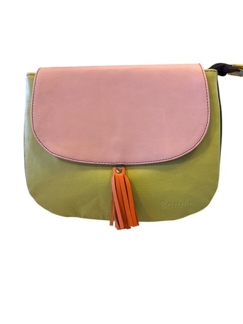 Soruka - Lola - Reverse Flap Lime Green/Tan & Print Leather Shoulder/Crossbody Bag (81012)