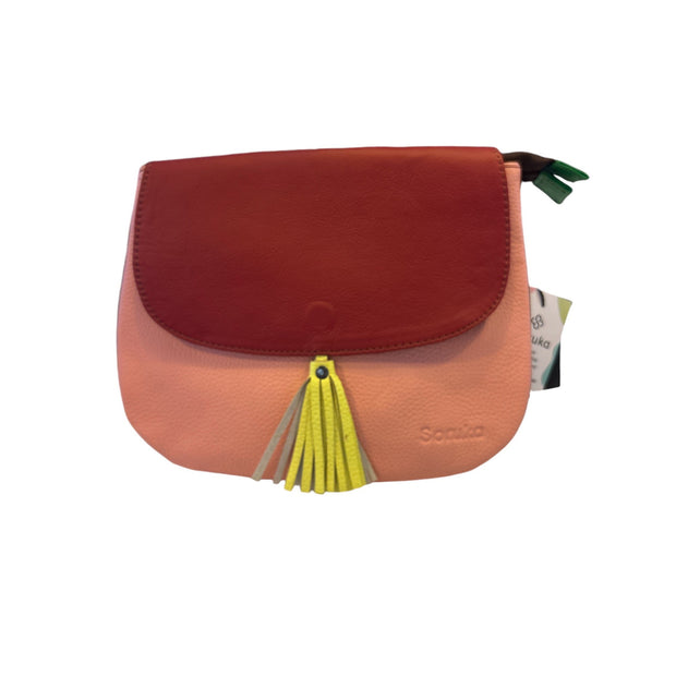 Soruka - Lola - Reverse Flap Salmon Pink, Red Leather Shoulder/Crossbody Bag (81012)