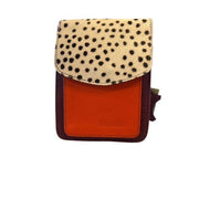 Soruka - AIKO - Small Bright Orange, Burgundy & Print Leather Crossbody Bag (81062)