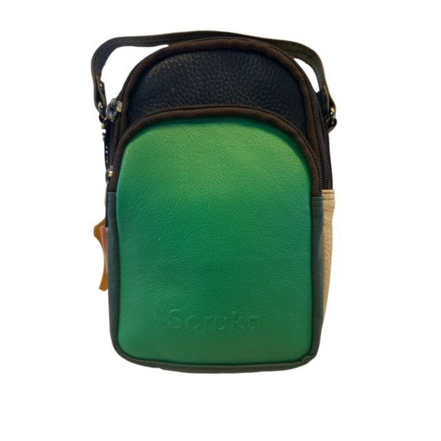 Soruka - Ruth - Small Multi Compartment Green/Navy Leather Crossbody Bag (81124)