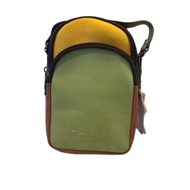 Soruka - Ruth - Small Multi Compartment Light Olive/Yellow Leather Crossbody Bag (81124)