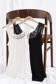 CREAM - Florence - Sleeveless Round Neck Vest Top with Lace Detail (3 colours)