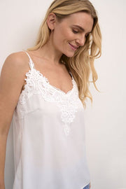 CREAM - Anna - Sleeveless V Neck Vest Top with Lace Detail Snow White (10611224)