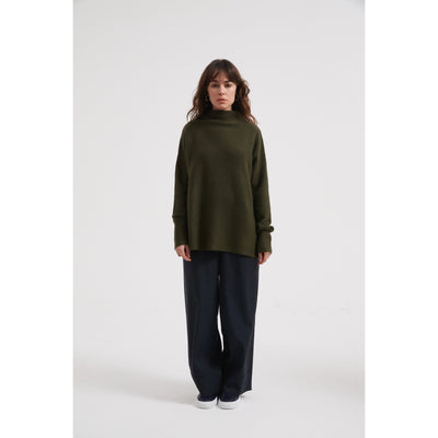 Tirelli - Oversized Cosy Funnel Neck Jumper in Khaki (K3014)