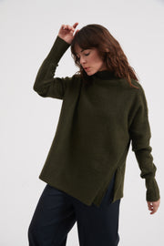 Tirelli - Oversized Cosy Funnel Neck Jumper in Khaki (K3014)