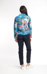 Orientique - Short Biker Jacket in Happy Place Print