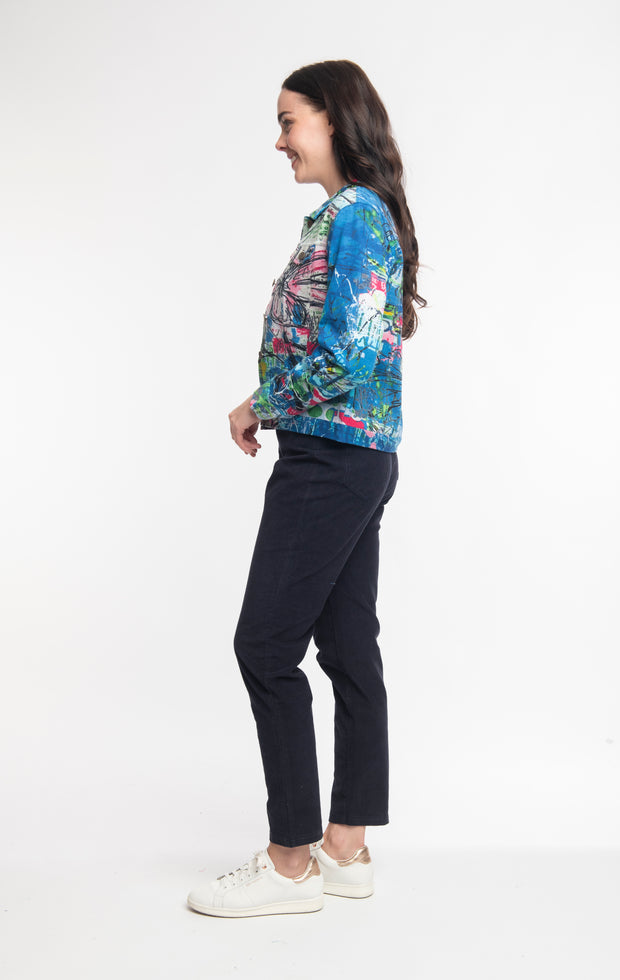 Orientique - Short Biker Jacket in Happy Place Print