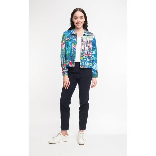 Orientique - Short Biker Jacket in Happy Place Print