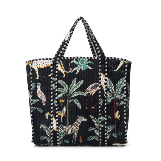 C Y C - The Ultimate Tote Bag - Black Cotton Jungle Print (JT08)