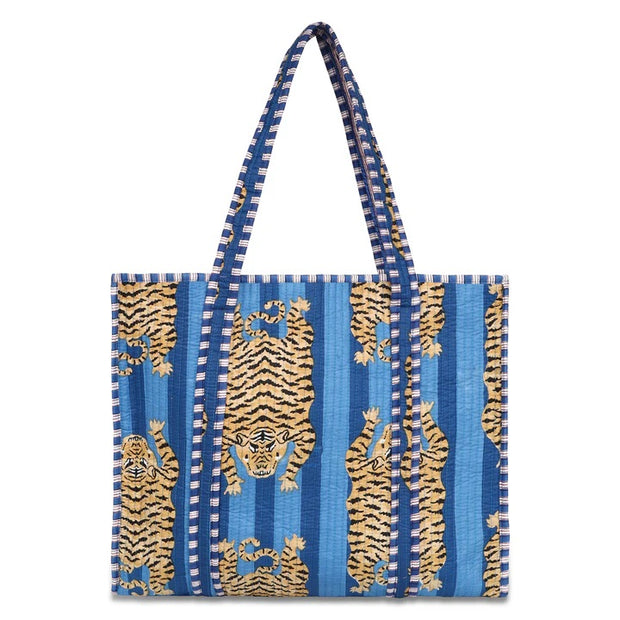 C Y C - The Ultimate Tote Bag - Tibetan Tiger Print Blue Cotton