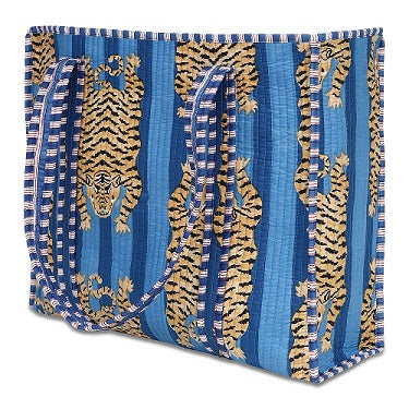 C Y C - The Ultimate Tote Bag - Tibetan Tiger Print Blue Cotton