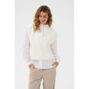 CREAM - CRTannenbaum Knitted Slipover with 1/2 Zip Closure (10614514)