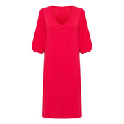 CREAM - CRVillea V Neck Knee Length Knitted Dress in Red