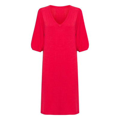 CREAM - CRVillea V Neck Knee Length Knitted Dress in Red