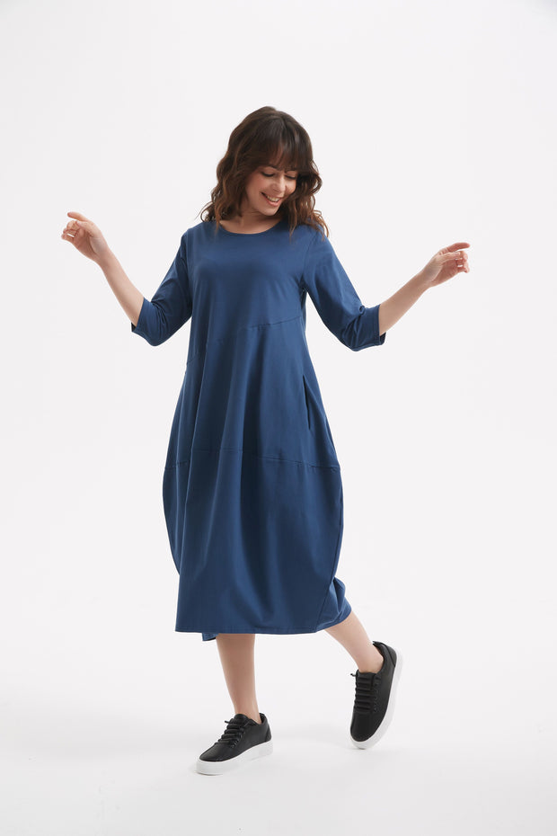 Tirelli - Diagonal Seam Round Neck Bubble Dress (2 colours) (D2557)