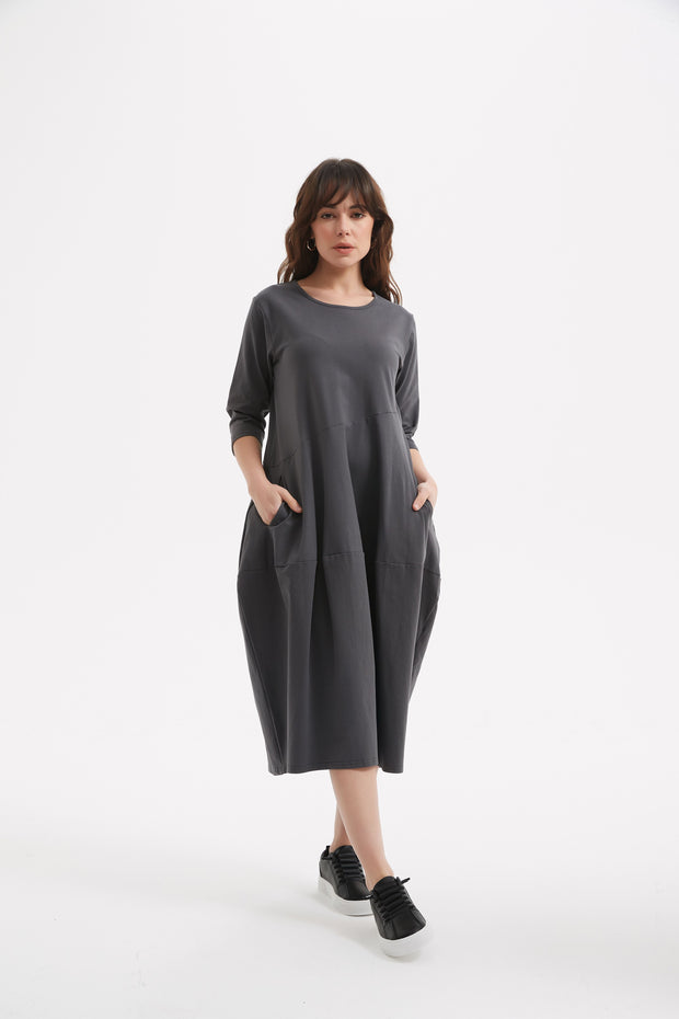 Tirelli - Diagonal Seam Round Neck Bubble Dress (2 colours) (D2557)