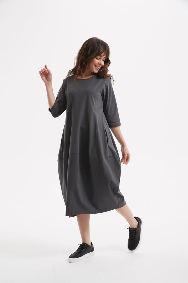 Tirelli - Diagonal Seam Round Neck Bubble Dress (2 colours) (D2557)