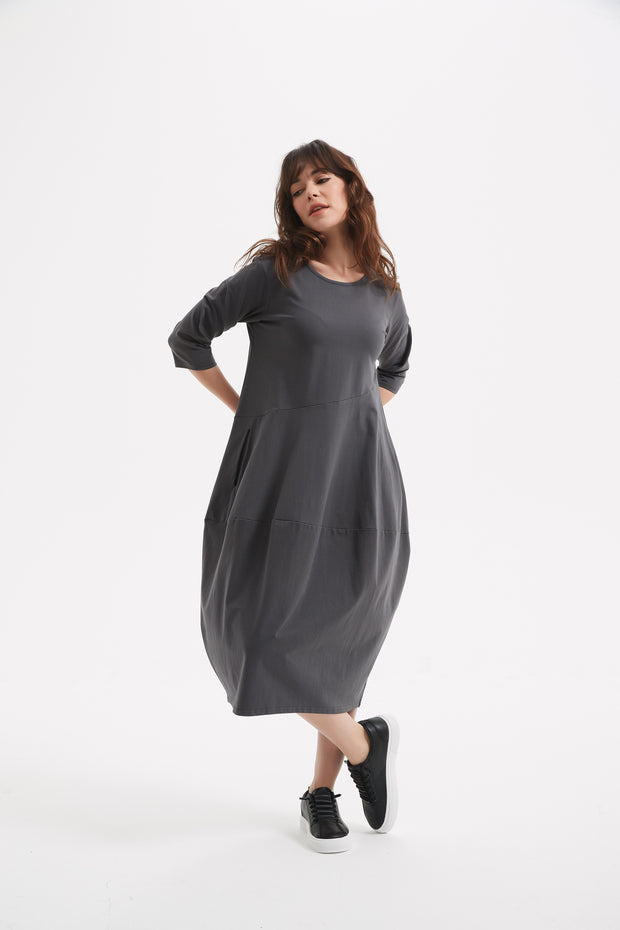 Tirelli - Diagonal Seam Round Neck Bubble Dress (2 colours) (D2557)