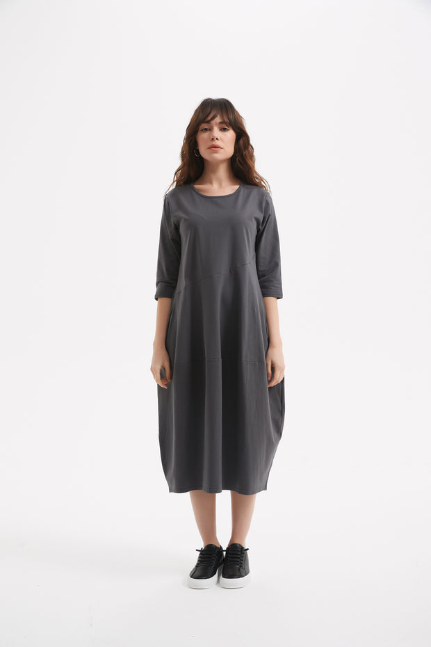 Tirelli - Diagonal Seam Round Neck Bubble Dress (2 colours) (D2557)