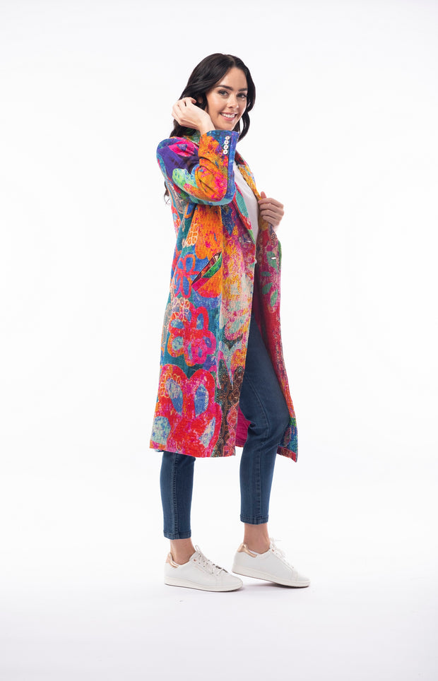 Orientique - Long Coat in Bold Digital Print (6267-PR1)