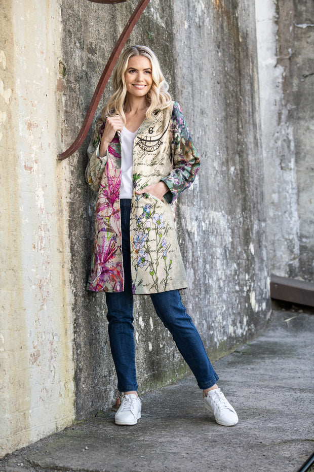 Orientique - Mid Length Coat in Bold Digital Print (6268-PR2)