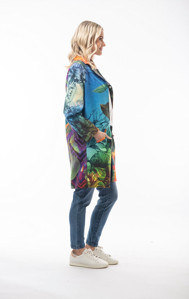 Orientique - Mid Length Coat in Bold Digital Print (6268-PR4)