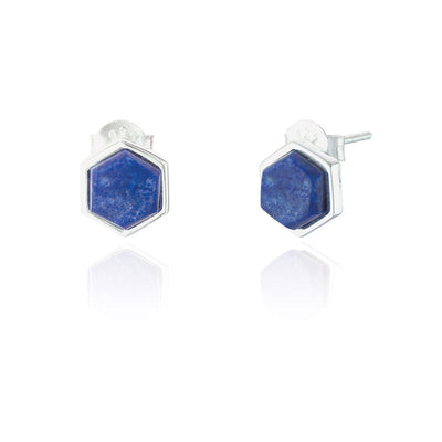 Spoke925 - Liga Hexagon Lapis Silver Stud Earrings