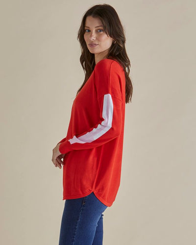 Betty Basics - Sophie- Fine Knit Round Neck Jumper with Stripe on Sleeves (BB425)