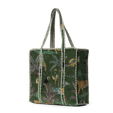 C Y C - The Ultimate Tote Bag - Jungle Print in Green Velvet