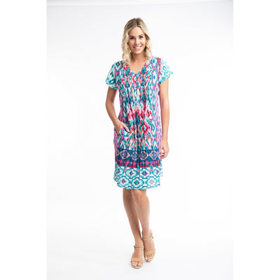 Orientique - Izmir - Easy Fit Organic Cotton Dress in Turquoise (61599)