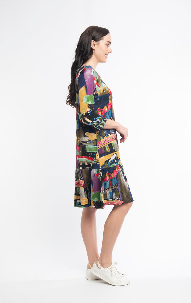 Orientique - Madam Butterfly - Bold Printed Dress With Frilled Hem (21097)