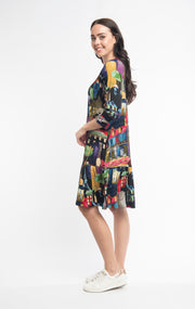 Orientique - Madam Butterfly - Bold Printed Dress With Frilled Hem (21097)