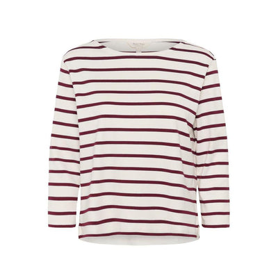 Part Two - NelaPW 3/4 Sleeve Round Neck Stripe Organic Cotton Top in Tawney Port
