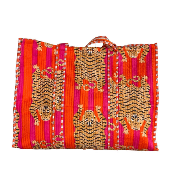 C Y C - The Ultimate Tote Bag - Tibetan Tiger Print Orange & Pink Cotton