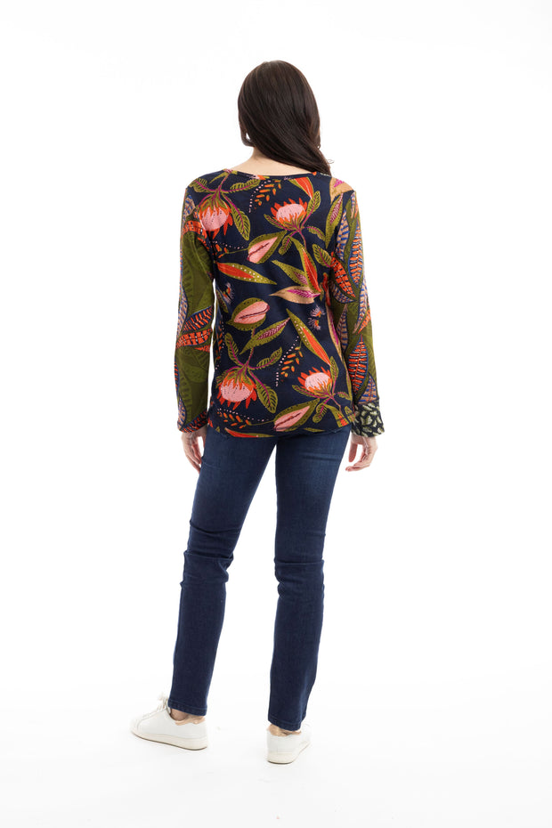 Orientique - Reckless - Round Neck Top In Bold Patch Print (3248)