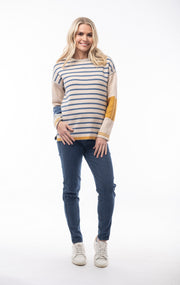 Orientique - Reversible Round Neck Colour Block/Stripe Jumper (1227 Col 1)