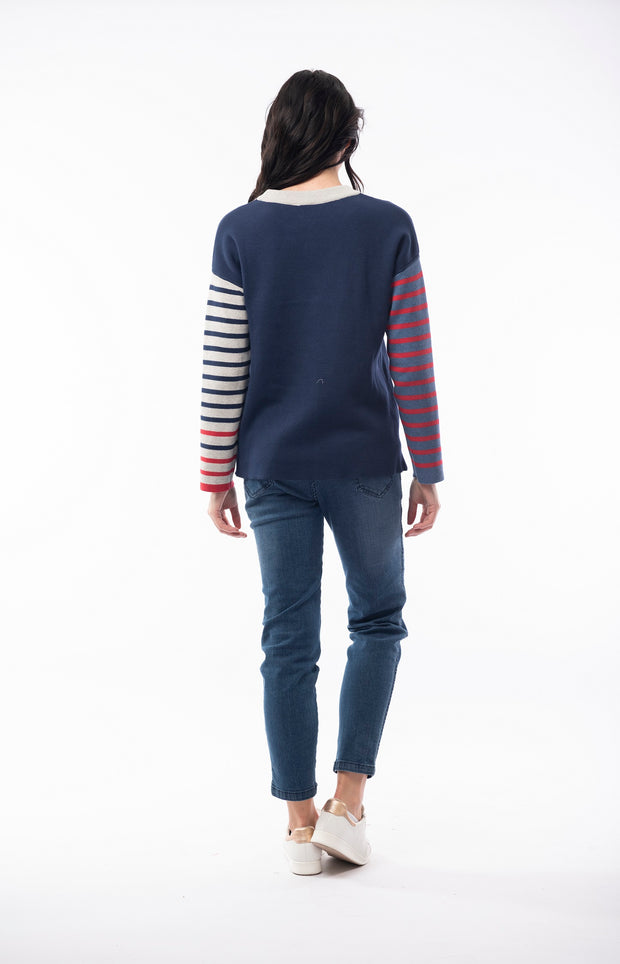 Orientique - Reversible Round Neck Spot/Stripe Jumper (1229)