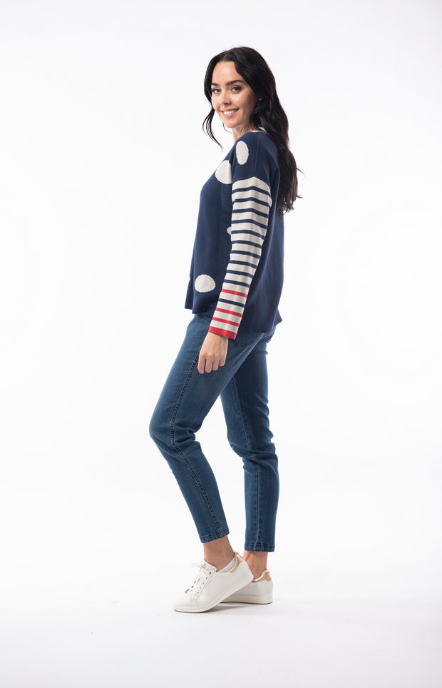 Orientique - Reversible Round Neck Spot/Stripe Jumper (1229)