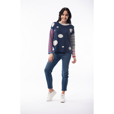 Orientique - Reversible Round Neck Spot/Stripe Jumper (1229)