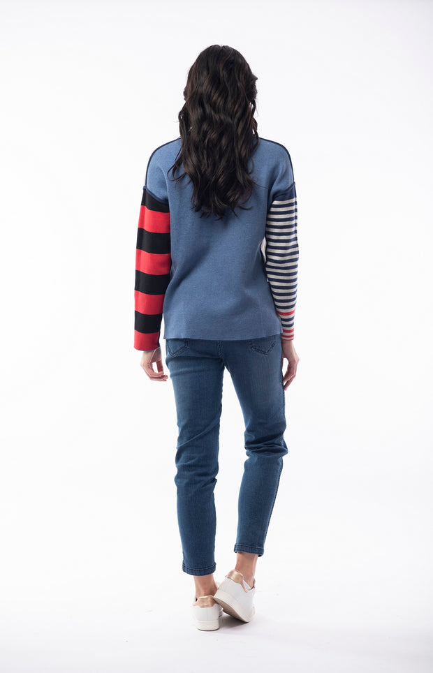 Orientique - Reversible Round Neck Spot/Stripe Jumper (1229)