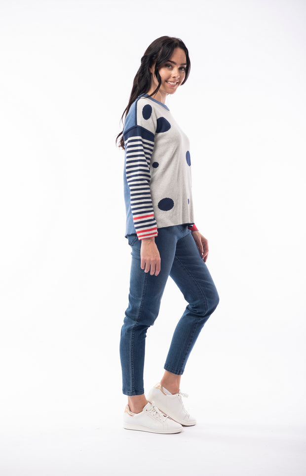 Orientique - Reversible Round Neck Spot/Stripe Jumper (1229)