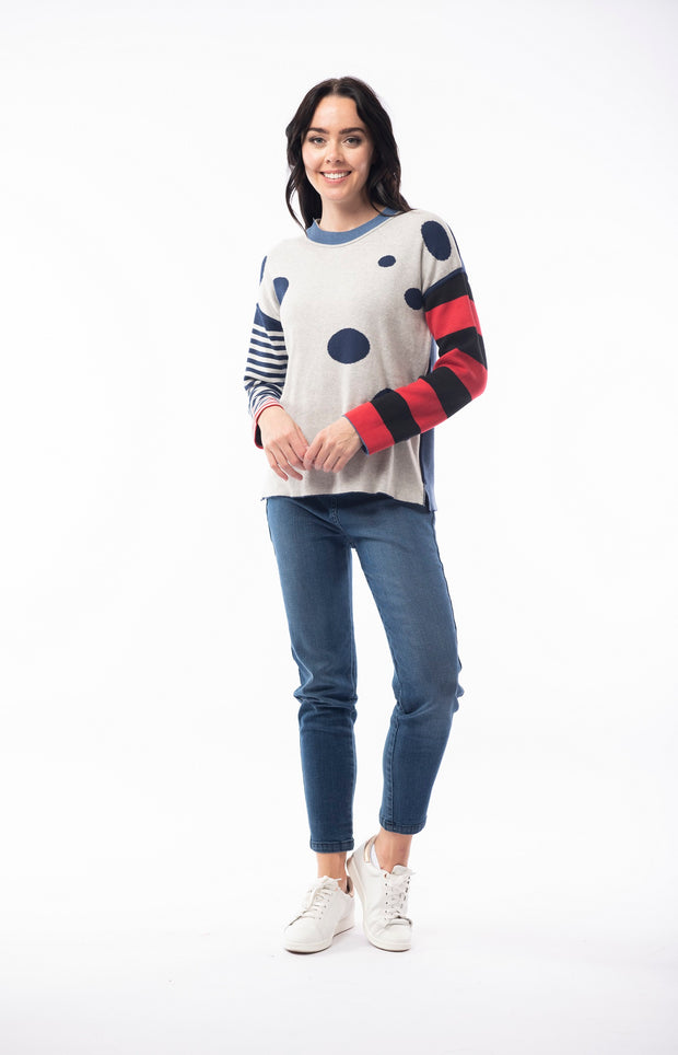 Orientique - Reversible Round Neck Spot/Stripe Jumper (1229)