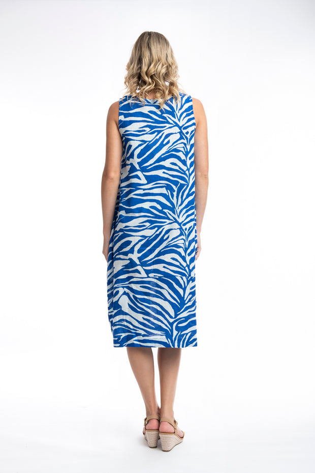 Orientique - Salamis - Sleeveless Bubble Dress in Bold Blue Print (61590)