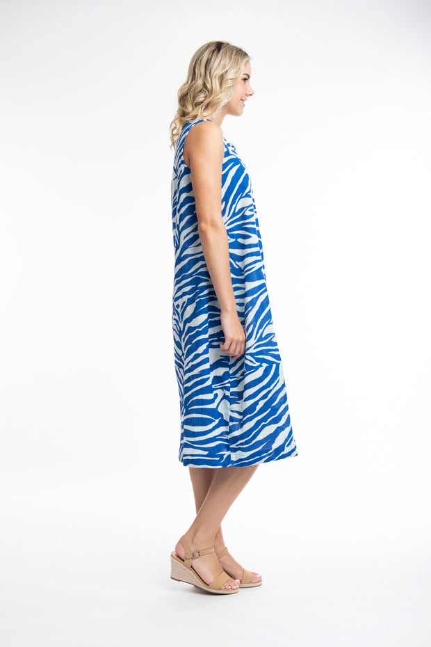 Orientique - Salamis - Sleeveless Bubble Dress in Bold Blue Print (61590)