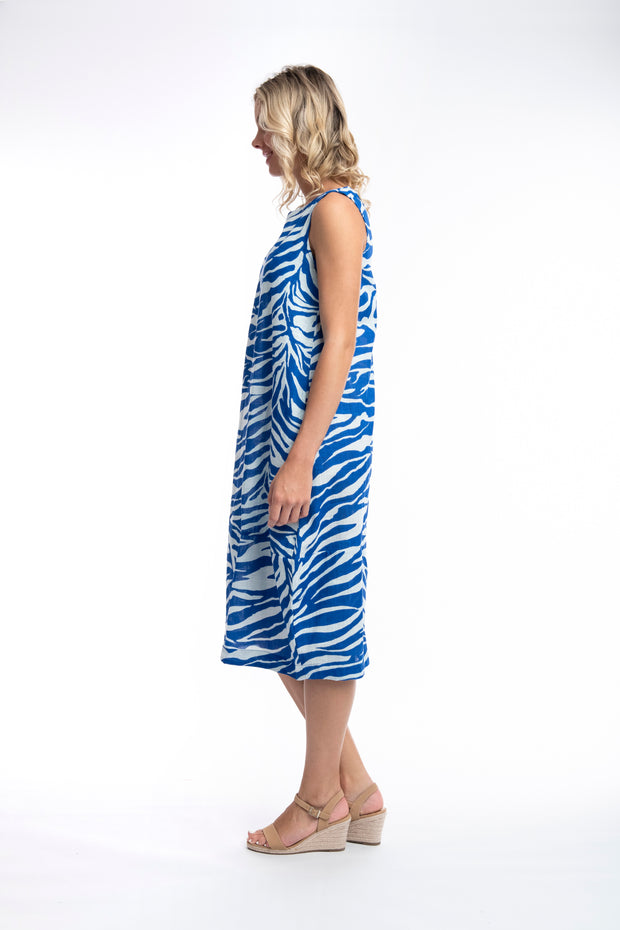 Orientique - Salamis - Sleeveless Bubble Dress in Bold Blue Print (61590)