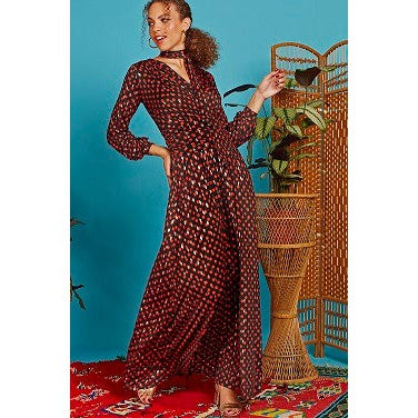 Onjenu - Sharon Long Sleeve Maxi Dress - Evening Dot Orange