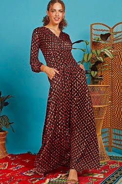 Onjenu - Sharon Long Sleeve Maxi Dress - Evening Dot Orange