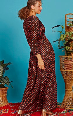 Onjenu - Sharon Long Sleeve Maxi Dress - Evening Dot Orange