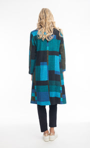 Orientique - Long Coat in Bold Tartan Patch Print (62654)